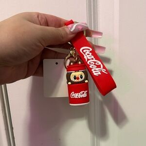 Coca-Cola Red Cute Character Bottle Keychain with Logo Wrist Strap
